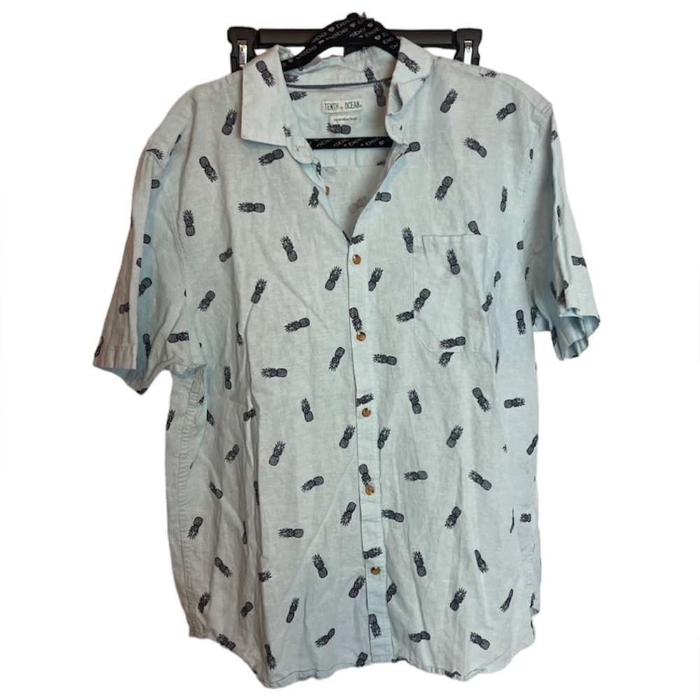 Tenth + Ocean All Over Pineapple Print Wearable Linen Button Front Shirt, sz XL
